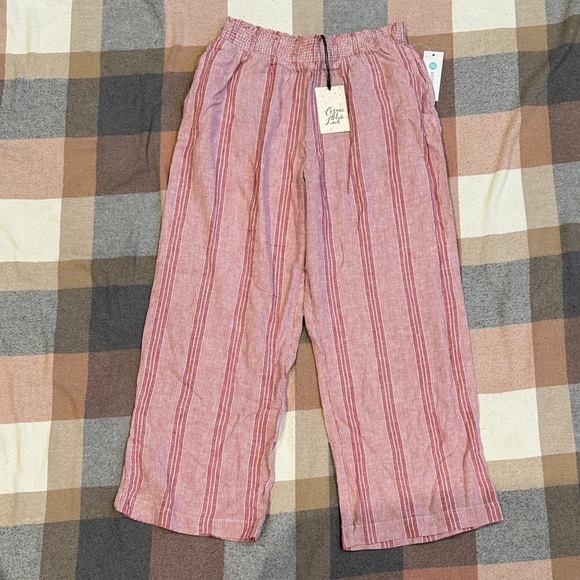 cosmic blue love Pants - Striped Pink Wide Leg Pants